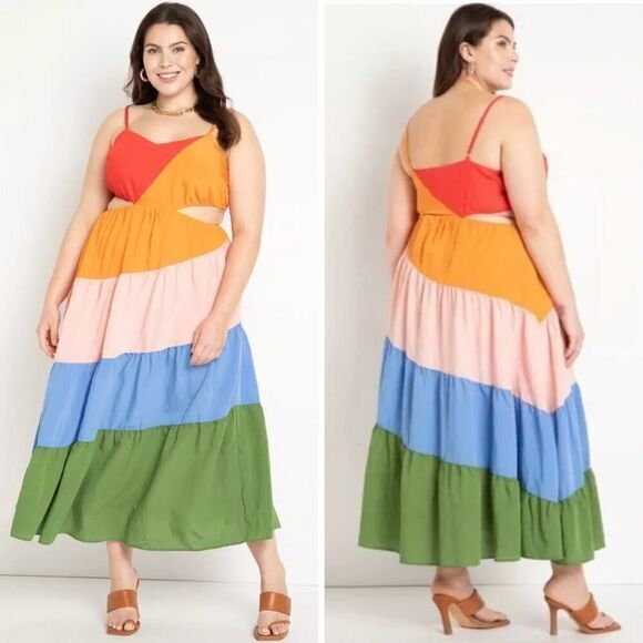 Eloquii Rainbow Tiered Dress With Cutouts, size 22 - Picture 1 of 16